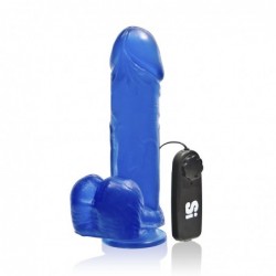 SI IGNITE Vibrating Thick Cock with Balls and Suction, 20 cm (8 in), Blue - TOYS